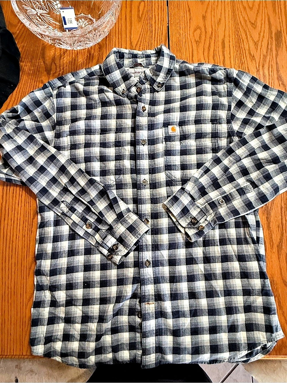 Carhartt Plaid Button Down Shirt Blue & White Size Medium